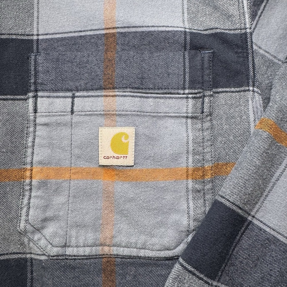 Carthart Size M Rugged Flex Blue Plaid L/S Lightweight Flannel Button Down Top - Picture 3 of 11
